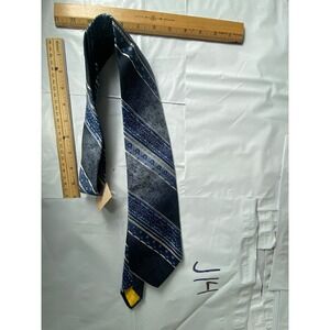 Mens Silk Tie Blue Gray Geometric Pattern Striped Necktie